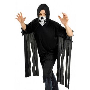 Ruedelafete Déguisement cape Fantôme avec capuche et bandana, adulte Noir