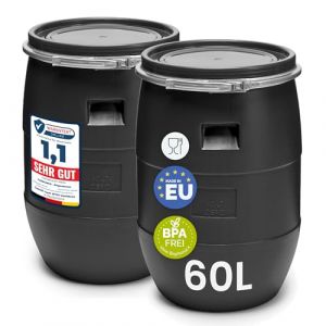 Garronda réservoir d'eau de 2 x 60 litres, Baril Alimentaire, fût à Large Ouverture en HDPE et sans BPA, tonneau de Jardin, bac à Aliments pour