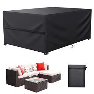 LCGOD Housse Salon de Jardin, 600D Oxford Tissu Housse Table de Jardin Protection pour Tous Les Temps, pour Ensembles de Table et de Canapé avec Corde et Boucle Verrouillage (280X180X90 cm)
