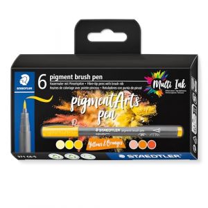 Staedtler PIGMENT ART - Brush 371 - Etui carton 6 feutres - Pointe pinceau Jaunes & Oranges - Assortis - 371 C6-5