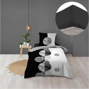 Douceur D'intérieur - Pack housse de couette enfant 140 x 200 cm Stormi + drap housse 90 x 190 Noir