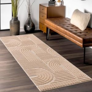 Teppium Tapis de Salon et Chambre &agrave; Poils Boucl&eacute;s Rose 80 x 250 cm style boh&egrave;me scandinave tapis d&eacute;coratif