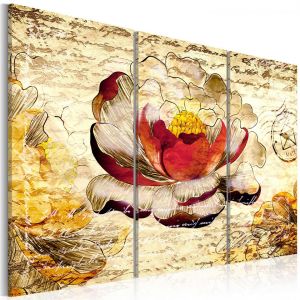 Décoshop26 Tableau sur toile en 3 panneaux décoration murale image imprimée cadre en bois à suspendre Fleurs en rétro 90x60 cm 11_0