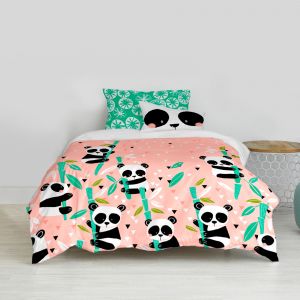 Duvet cover set HappyFriday Moshi Moshi Panda Garden Pink Single 2 Pieces