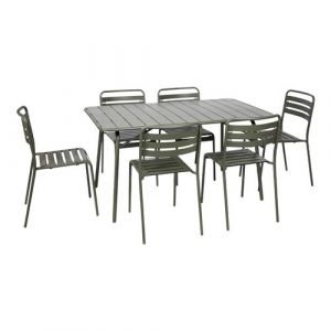 Sweeek Table de jardin pliante métal 6 chaises Amelia kaki 1412 x 80 x 725cm