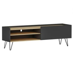 Cotecosy Meuble TV Praeterita pieds épingles Bois Chêne et Anthracite - Chêne clair