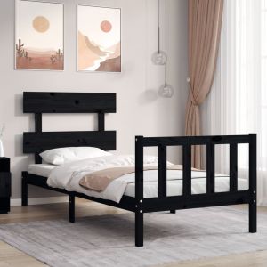 VidaXL Cadre de lit avec tête de lit noir petit simple bois massif - Noir