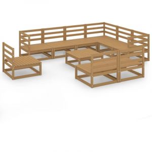 VidaXL Salon de jardin 10 pcs Marron miel Bois de pin massif
