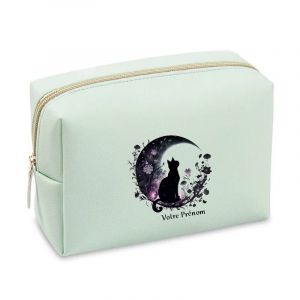 Image de Grande trousse et pochette de maquillage Vert pastel Taperso avec motif Chat lune personnalisee