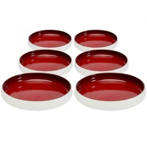 Kare Design Assiette creuse en porcelaine rouge et blanche D21 - Lot de 6