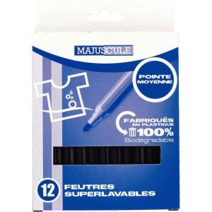 Majuscule Feutres pointe moyenne noir - Pochette de 12