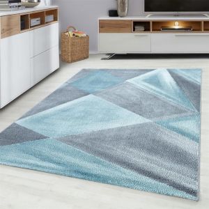 Beta PASTEL - Tapis G&eacute;om&eacute;trique - 200x290cm - Bleu et Gris