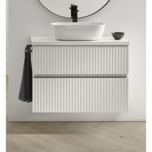 Pegane Meuble de salle de bain 2 tiroirs suspendus avec plan laqué Blanc brillant + vasque à poser - Longueur 60 x Hauteur 56 x