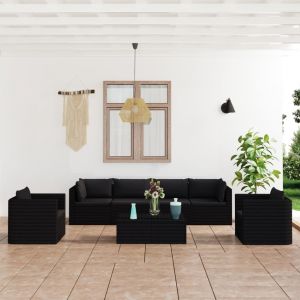 Image de VidaXL Salon de Jardin 7 pcs avec Coussins Mobilier de Patio Meubles de Terrasse Mobilier de Jardin Meubles d'Extérieur Résine Tressée Noir