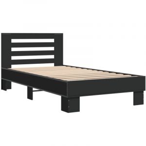 VidaXL Cadre de lit noir 90x200 cm bois d'ingénierie et métal, lit, lit d'invité, lit simple, meuble de chambre à coucher, sommier