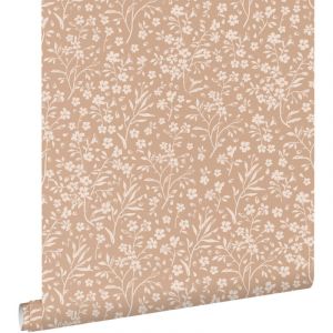 Estahome - papier peint fleurs rose terracotta