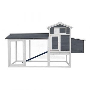 wiltec Poulailler avec Enclos et Nichoir Voli&egrave;re Poules Bois Cage petits animaux Bac &agrave; crottes Basse-cour