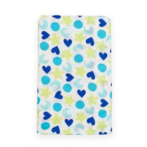 Ti TIN | Lange en Mousseline pour B&eacute;b&eacute;, 120x120 cm | 100% Bambou - Lange Gaz Doux, L&eacute;ger et Multifonction - Anti Acarien - Motif Lune, Coeur, Pois - Couleur Vert, Bleu - 100gr/m&sup2;