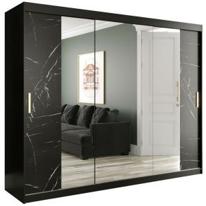 Armoire Hartford 263, Noir mat + Marbre noir, 200x250x62cm, Portes d'armoire: Glissement, Nombre d'étagères: 0
