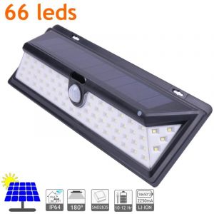 JANDEI - Lumière solaire extérieure, Projecteur Solaire Avec Capteur de Mouvement 66 LED étanche Lampe Solaire Pour Jardin Route (800 lumens)