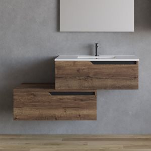 Meuble de salle de bain 120cm avec plan simple vasque - sans miroir - 2 tiroirs - tabaco (bois foncé) - CADIX