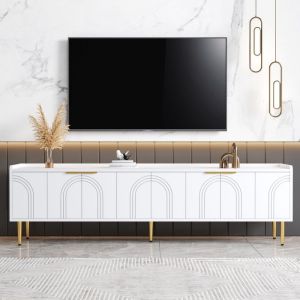 MODFU - Buffet de cuisine blanc avec table de bar rotative &agrave; 360&deg;, pour salon et salle &agrave; manger, MDF, 1 porte 2 tiroirs