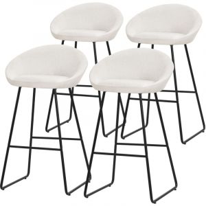 ML-Design Lot 4 Tabourets de Bar en Tissu Beige, Hauteur 75 cm, Chaises de Comptoir Rembourr&eacute;es, avec Dossier et Repose-Pieds, Pi&egrave;tement M&eacute;tal