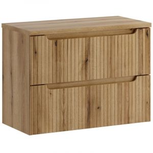 Furnidea - Meuble suspendu sous vasque 80 cm avec plan et 2 tiroirs NOVA ch&ecirc;ne Coast Evoke