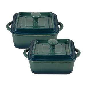Bergner Excalibur BG Set de 2 Mini Sauces en Grès avec Poignées et Couvercle Ø13cm Vert/Crème