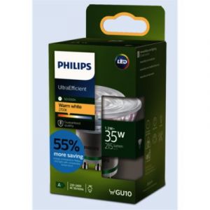Philips lighting PHILIPS Spot LED GU10 UltraEfficient, 35 W, EyeComfort, Sans Scintillement, Lumi&egrave;re Blanc Chaud 2700 K, 215 Lumens, Culot GU10, Lot de 1