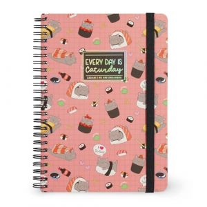 Legami Cahier à spirales ligné 7 mm, Sushi Cat, Large, Format A4, Papier certifié FSC, Contient 1 feuille d'autocollants, 160 pages, Fermeture élastique, 15 x 21 cm