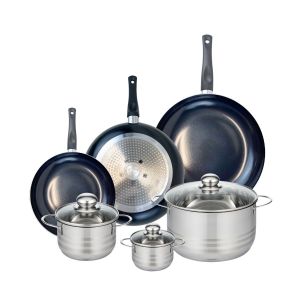 Elo 9751550 Batterie de cuisine 6 pièces, Ensemble de 3 Poêles de cuisson 24, 28 et 32 cm et 3 faitouts 12, 16 et 24 cm Prima Brillant, inox, induction