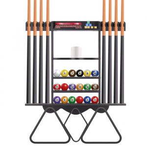 Leogreen Porte Queue Billard Mural Pour 8 Queues De Billard, 18 Boules De Billard, 3 Porte-Boules, Support De Billard En Bois De Pin