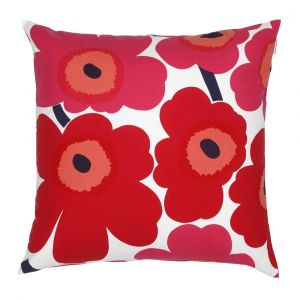 Marimekko Housse de coussin Pieni Unikko rouge-bleu marine