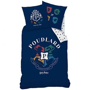 Cti Housse de couette et taie d'oreiller enfant 100% coton Harry Potter Blason 140x200