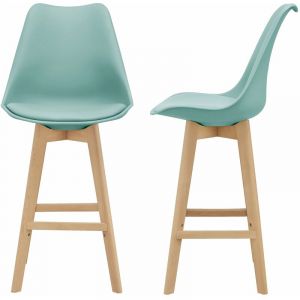 Lot de 2 tabourets de bar siège avec dossier et repose pied 105 cm vert Vert