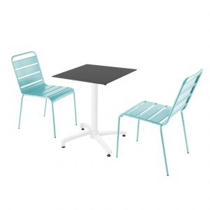 Oviala Table carrée pied blanc inclinable plateau noir 60 x 60 cm en HPL et 2 chaises en métal