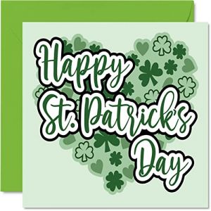 Carte de St Patrick avec inscription Happy St Patrick - Cartes de jour irlandaises avec c&oelig;urs et tr&egrave;fle pour meilleur ami, mari, &eacute;pouse, fr&egrave;re, s&oelig;ur ou partenaire, 145 mm x 145 mm