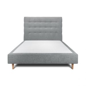 Lit avec t&ecirc;te de lit capitonnee tissu et sommier tapissier Beige clair - Hauteur totale : 35cm