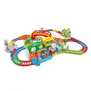 Vtech Tut Tut Bolides Super Circuit Train Éducatif - Circuit Voiture Enfant Électronique avec Adam Train Marchand, 6 Zones Magiques - Cadeau Garçon et Fille de 1 an à 5 Ans - Contenu en Français