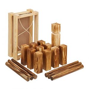Relaxdays Kubb, Jeu d’échecs Viking en Bois, 21 pièces avec Caisse, Adultes et Enfants, pour Jardin et Camping, Marron Jeunesse Unisexe, 1 unité