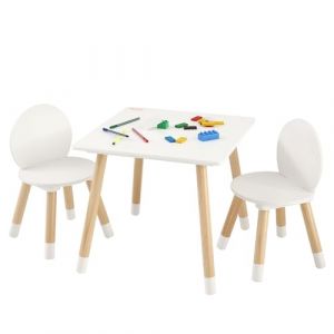 VEVOR 1 Table d’Enfant + 2 Chaises 500x500x437 mm et 282x282x480 mm Ensemble de Meuble d'Enfant Plateau Facile à Nettoyer pour Étudier Manger Jouer Lire Crèche Garderie Chambre d’Enfants de 2 à 8 Ans