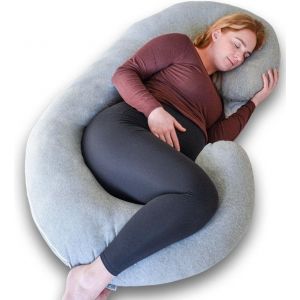 Coussin de Grossesse XXL - Ella - Coussin Corporel - Coussin d'Allaitement - 150x70cm - Housse en Jersey Coton Amovible - Gris Clair