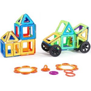VEVOR Tuiles magnétiques, 62 PCS, Blocs de Construction magnétiques pour Enfants, Jouets de Construction éducatifs sensoriels STEM à empiler avec Groupes de Roues, pour Tout-Petits de 4 Ans et Plus