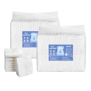VEVOR Couches Jetables pour Chiens Femelles, 96 PCS, Couches pour Chiennes Super Absorbantes Anti-fuites, Taille S, Indicateur Humidit&eacute;, pour Chaleur, R&egrave;gles, Entra&icirc;nement, Incontinence, 2 Lots de 48