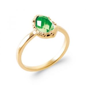 Bague - Bijoux - Goutte D'eau - Cristal Vert &Eacute;meraude - Plaqu&eacute; Or 18 Carats - Taille 50-60