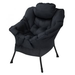 Fauteuil de Relaxation Noir, Rembourr&eacute; avec du Coton pp Polyester, Structure Noir en Acier, Dossier et Accoudoirs Ergonomiques, Poche Lat&eacute;rale