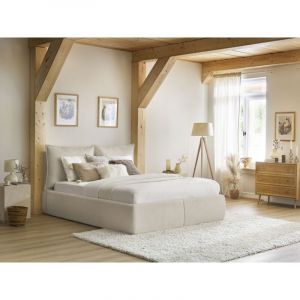 Bobochic Lit Lit coffre Lit coffre garance avec tête de lit effet oreiller tissu bouclette 160x200 Beige - Beige