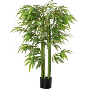 Homcom Plante artificielle - bambou - pot en PE et ciment - 140 cm - fausse plante vert d&eacute;coration d'int&eacute;rieur