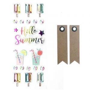 Graines Créatives 22 stickers 3D Hello Summer + 20 étiquettes kraft Fanion